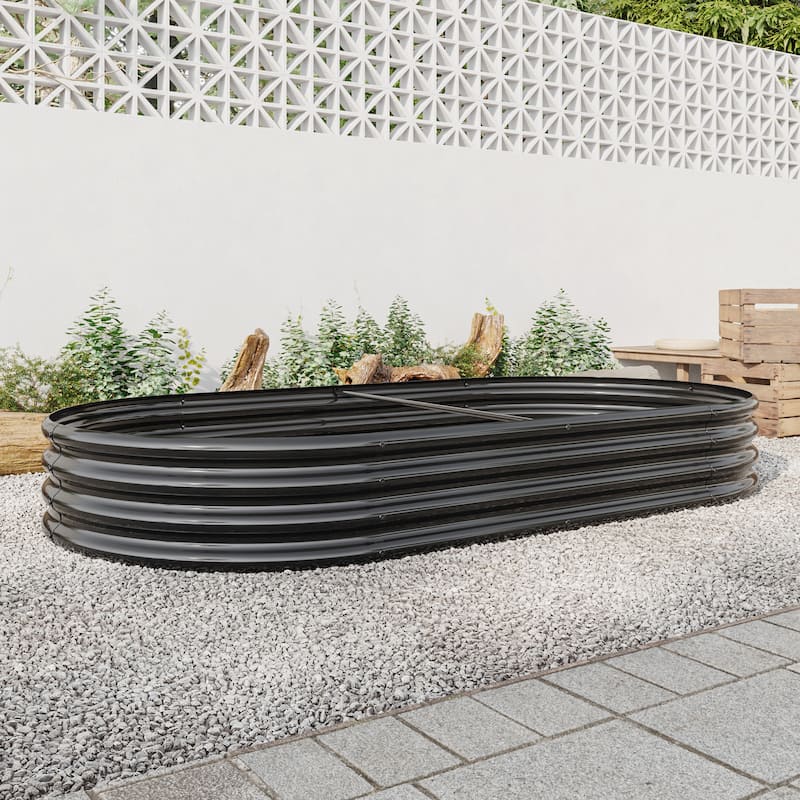 Anmytek Corrugated Metal Raised Garden Bed Oval Planter Outdoor Patio Backyard Gardening