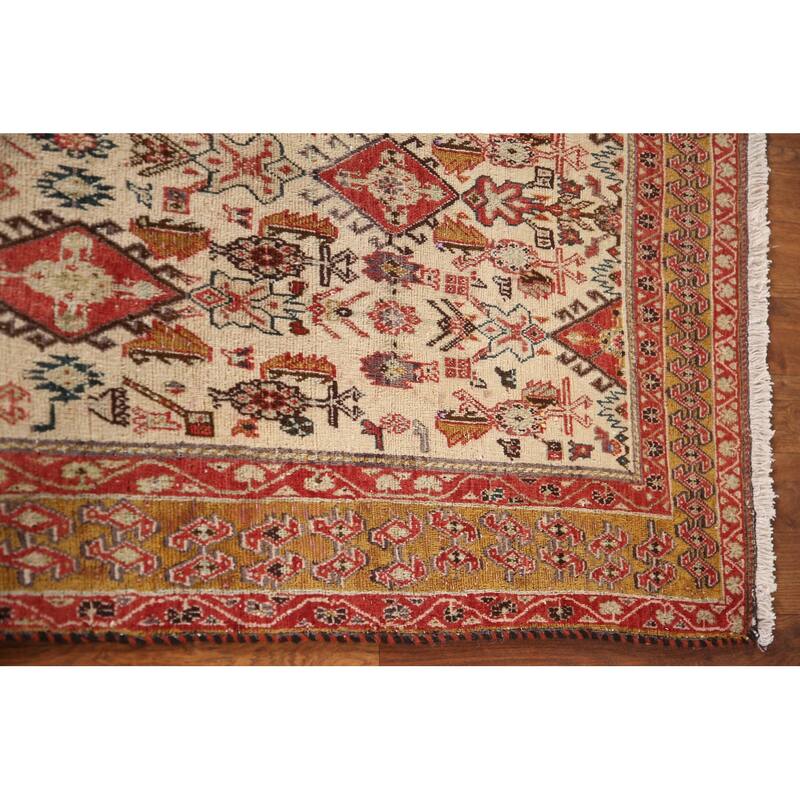 Vegetable Dye Shiraz Kashkoli Persian Antique Rug Handmade Wool Carpet - 3'4"x 4'10"