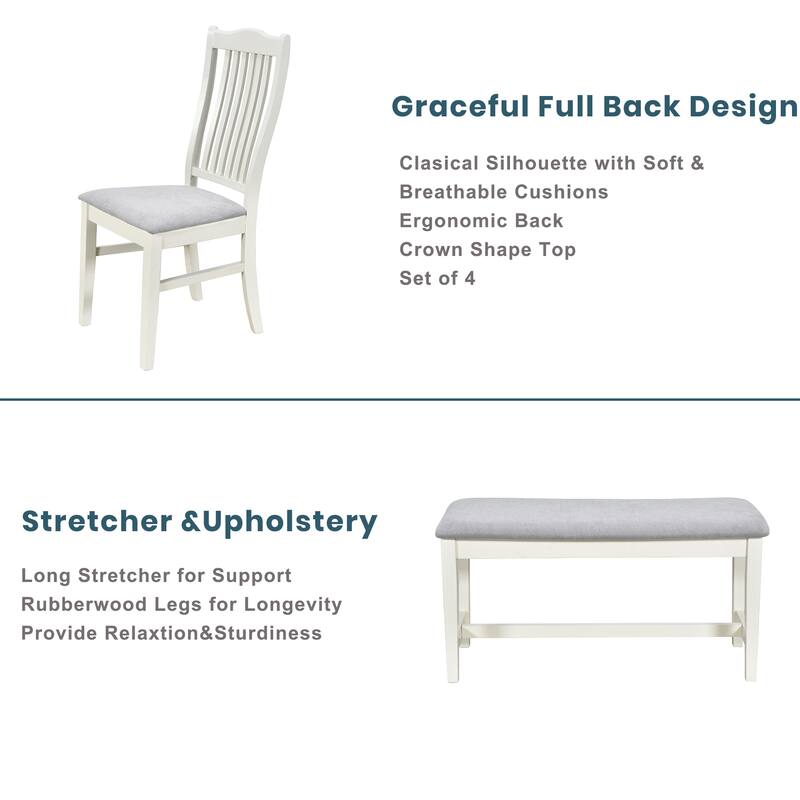 MidCentury 6Piece Wood Dining Table Set, Kitchen Table Set with