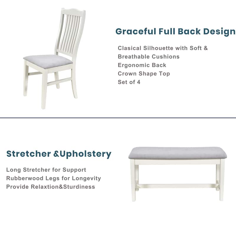 Roomfitters 6-Piece Mid-Century Dining Table Set with Bench and 4 Upholstered Chairs, Storage Drawer