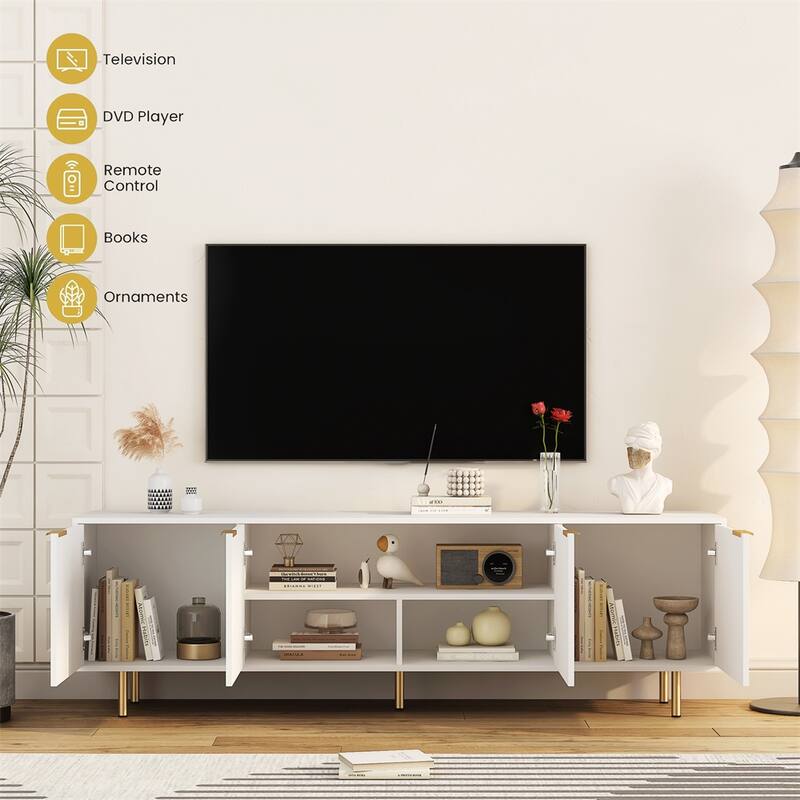 Modern Wood TV Stand with Power Outlet and Doors
