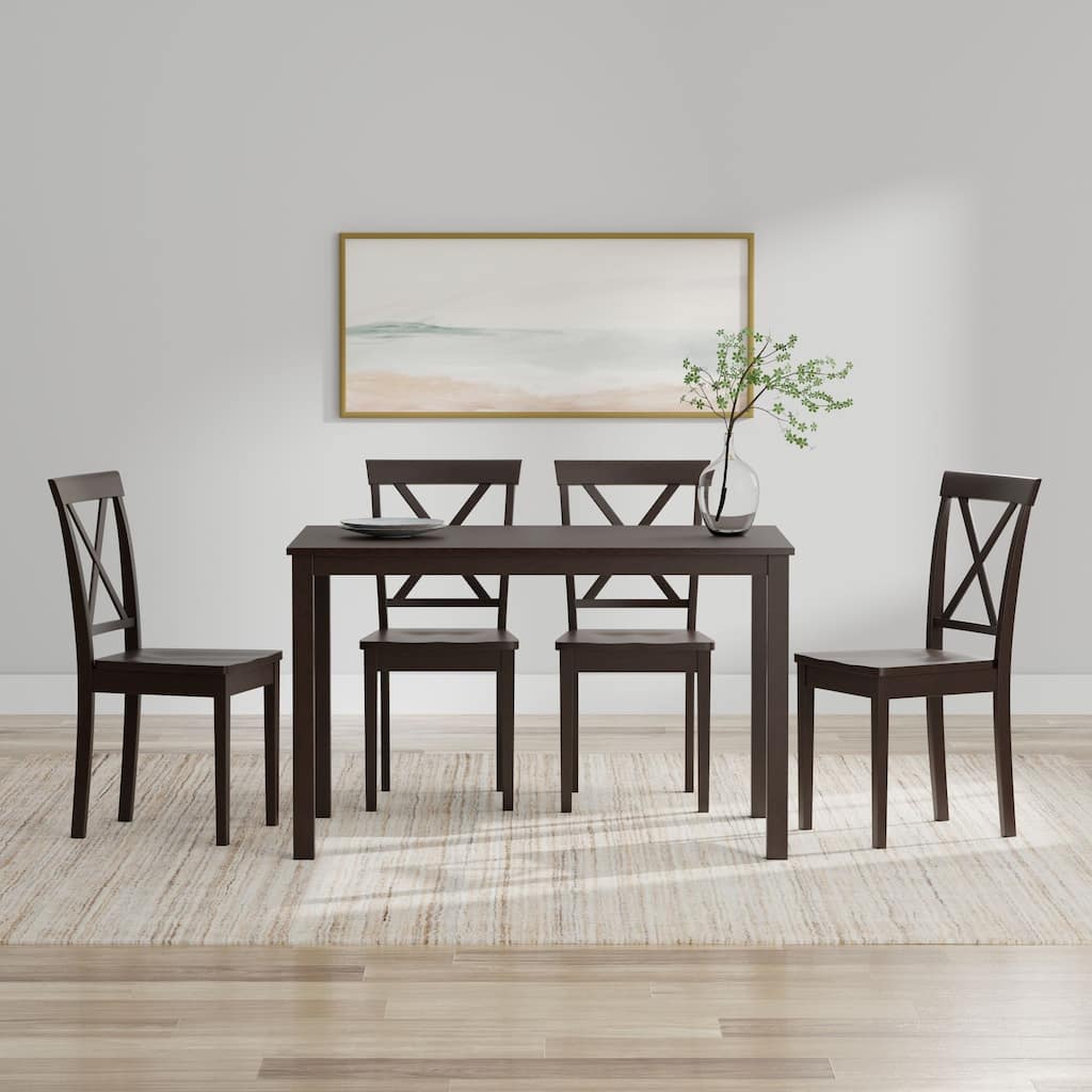 5-Piece Dining Set, 48" Rectangle Wood Table and X-Back Chairs
