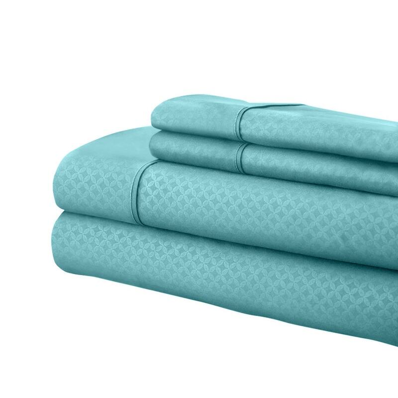 Home Sweet Home Dream Greek Key Embossed Bed Sheet Set - Aqua - King