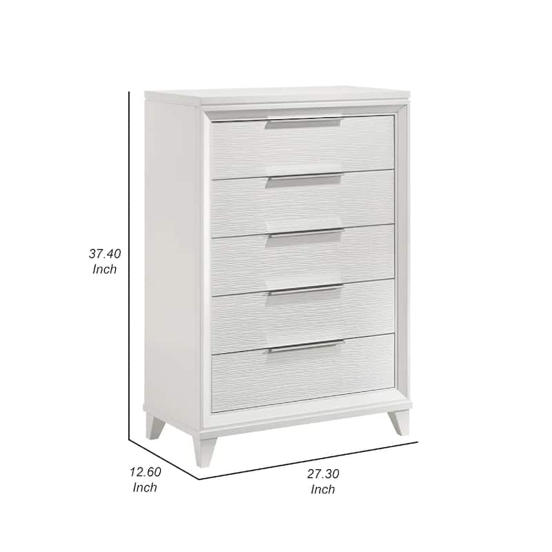 Ressy Tall Dresser Chest with 5 Drawers, Contemporary White Wood