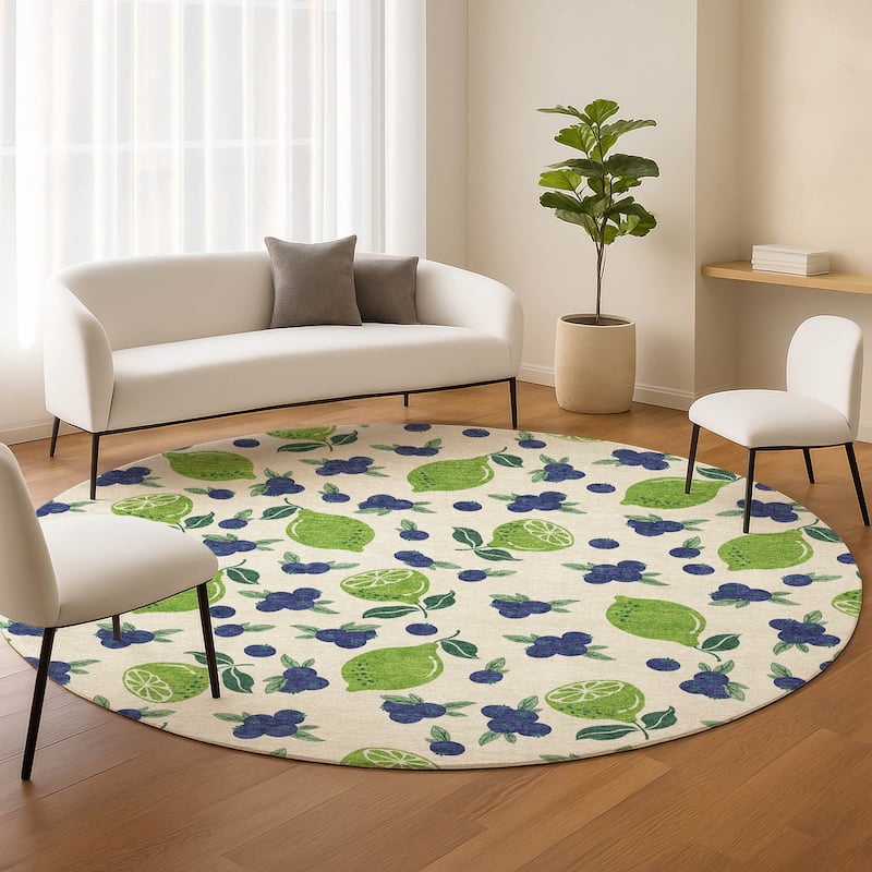 Machine Washable Indoor/ Outdoor Citrus Berry Chantille Rug