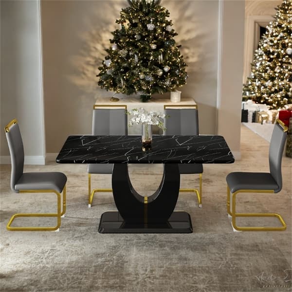 Marble Table Pattern Black Marble Pattern Dining Table Set - 63