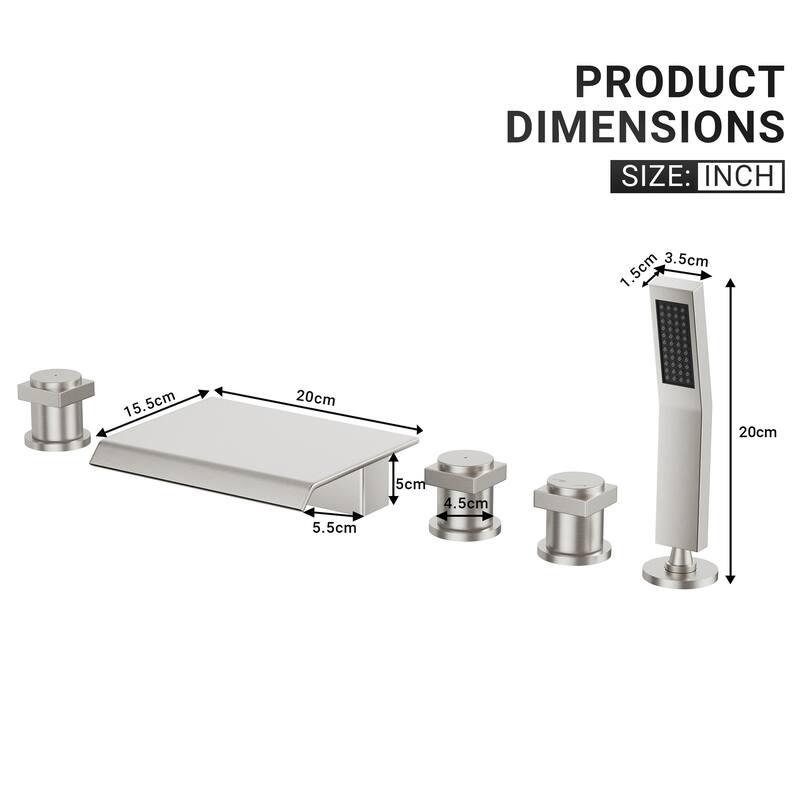 3-Handle Deck-Mount Bathtub Faucet Waterfall Roman Tub Faucet with Hand Shower