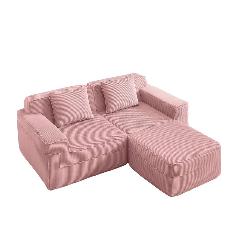 2 Seat L Shape Sectional Sofa, Cloud Sofa Couch with Deep Seat, Loveseat Sofa with Throw Pillows and Movable Ottoman