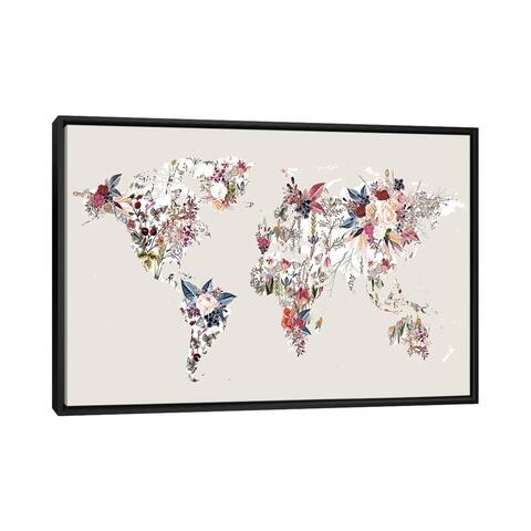 iCanvas "Flowered World Map II" by Design Fabrikken Framed