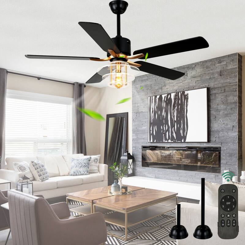 Cusp Barn 52 Inch Farmhouse Ceiling Fan with Light and Remote, Black industrial Caged 6 Speeds Reversible DC Motor Ceiling Fan
