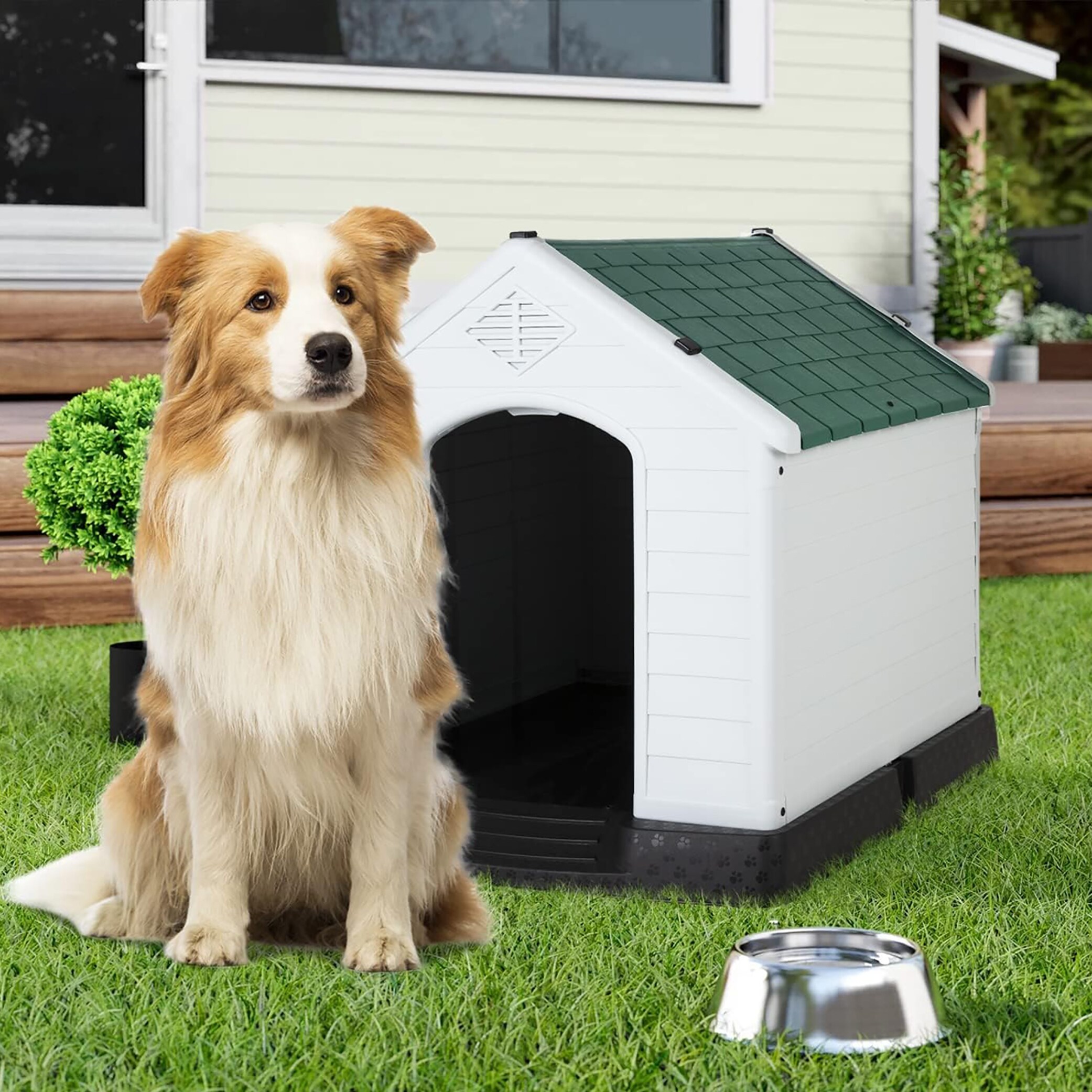 Green Dog & Cat House Kennel Dog Shelter All Weather Plastic