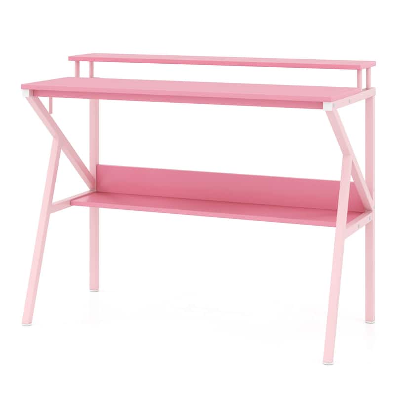 Costway Home Office Desk with Monitor Stand, Open Shelf & Metal Frame, - See Details