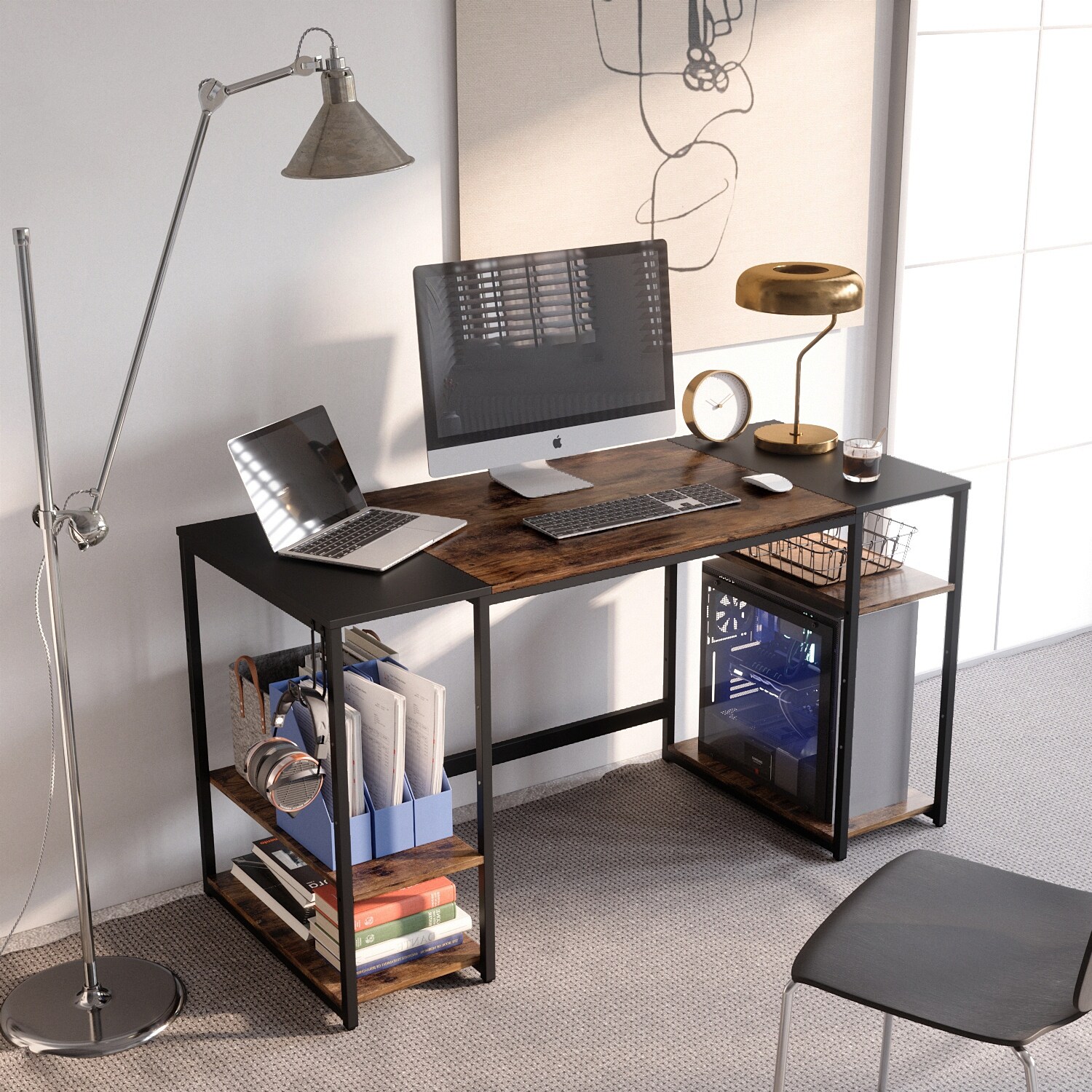 Bestier 55 inch computer desk with shelves hot sale