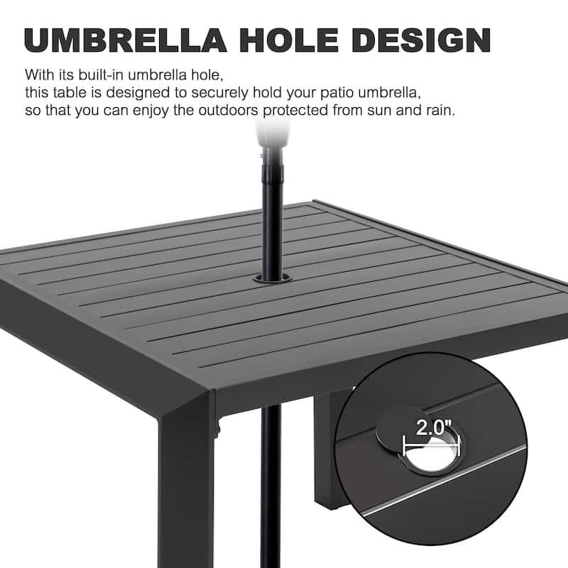 Outdoor Aluminum Dining Table with Umbrella Hole, Black