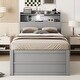 preview thumbnail 3 of 8, Twin Size LED Platform Bed with Trundle, Wooden Bed with Storage Headboard, Kid's Bed with Drawers, LED and USB Outlets, Grey