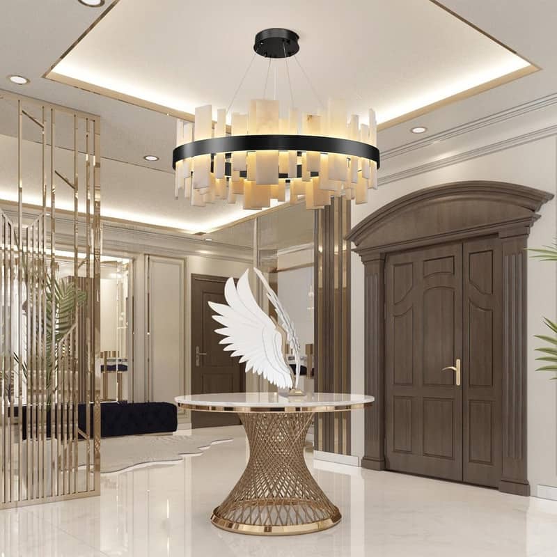 KAYLA 31 in. 8-Lights Drum Gold Chandelier With Alabaster Shade Chandelier