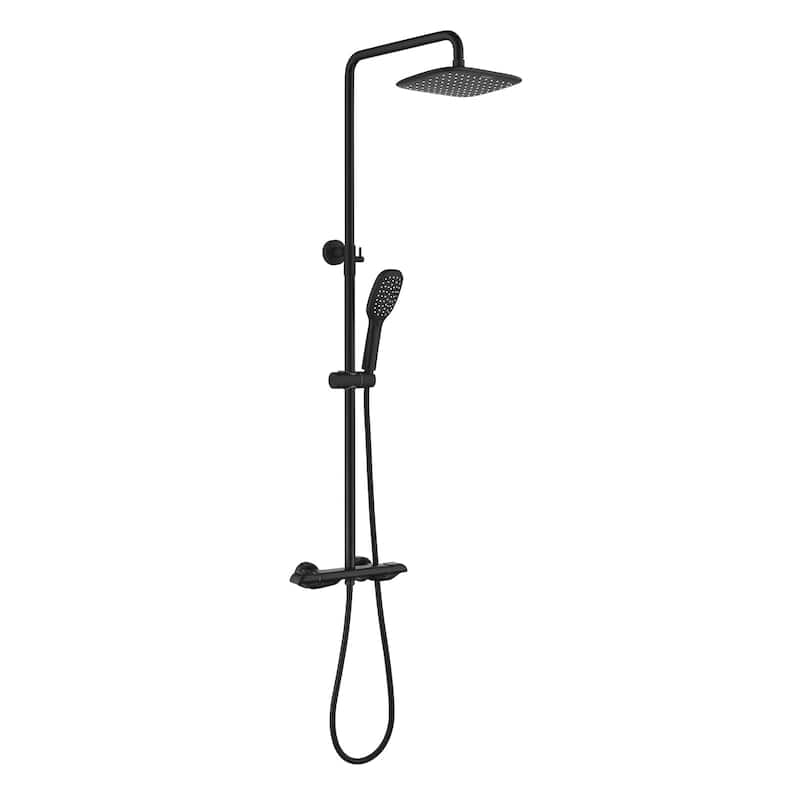 Thermostatic Shower Faucet Set With Handheld Exposed Wall Mount Shower System Complete Black Rainfall Shower Head With Valve