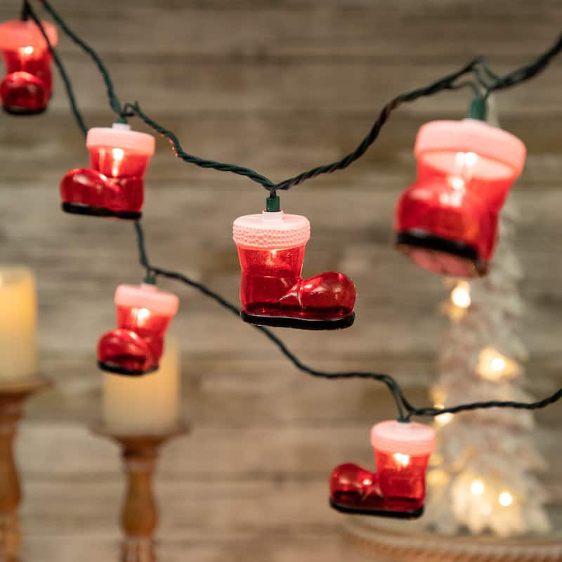 10-Count Santa's Boots Christmas Light Set 7.5ft Green Wire - 117"