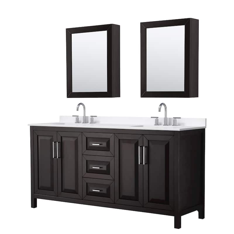 Wyndham Collection WCV252572D-QTZ-US3MED Daria 72" Free Standing - Dark Espresso / White Quartz Top / Polished Chrome