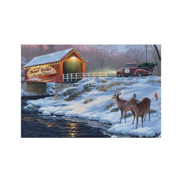Rivers edge 1776 rivers edge led wrapped canvas art 24x16 boat rides w/deer