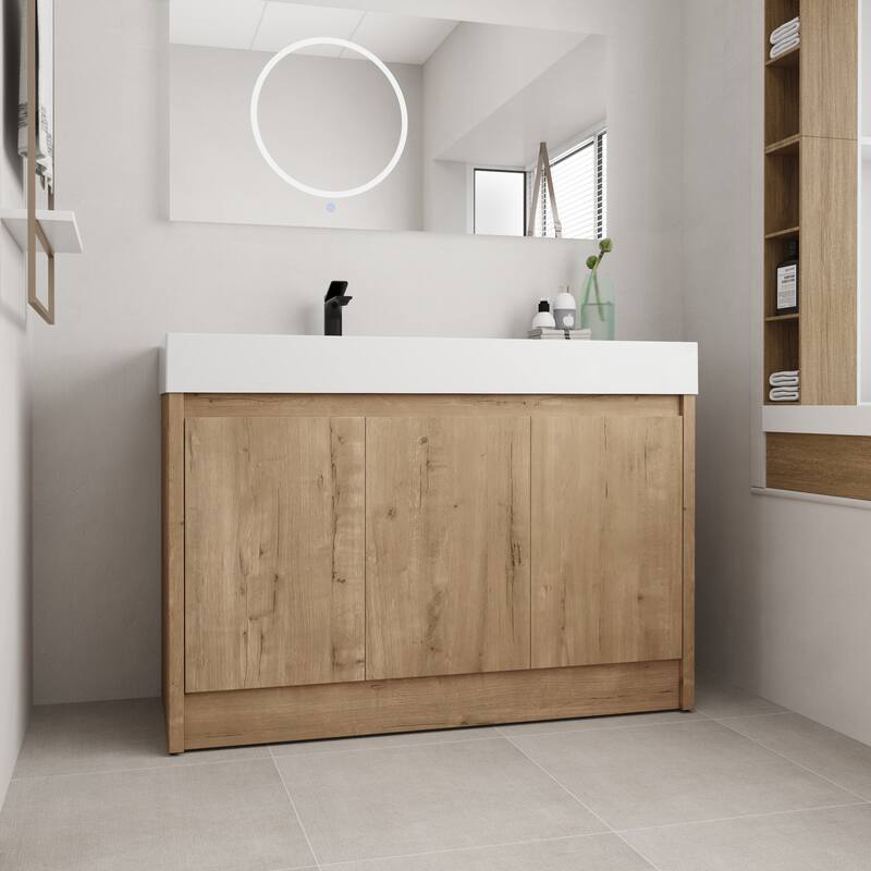 BNK 24/30/48/60 inch Freestanding Resin Sink Bathroom Vanity with Soft Close Door and Adjustable Shelf