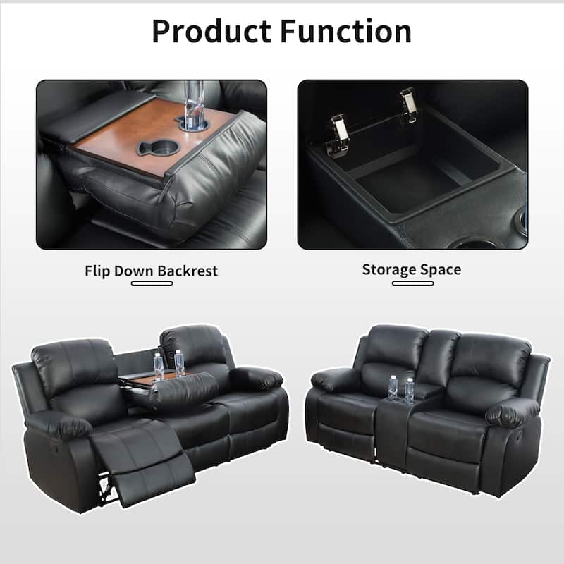 Black Semi PU And PVC 3-Piece Couch Living Room Sofa Set