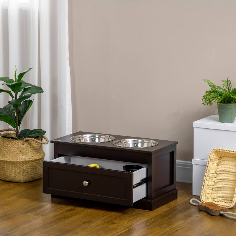 PawHut Large Elevated Dog Bowls with Storage Drawer Containing 11L Capacity, Raised Dog Bowl Stand