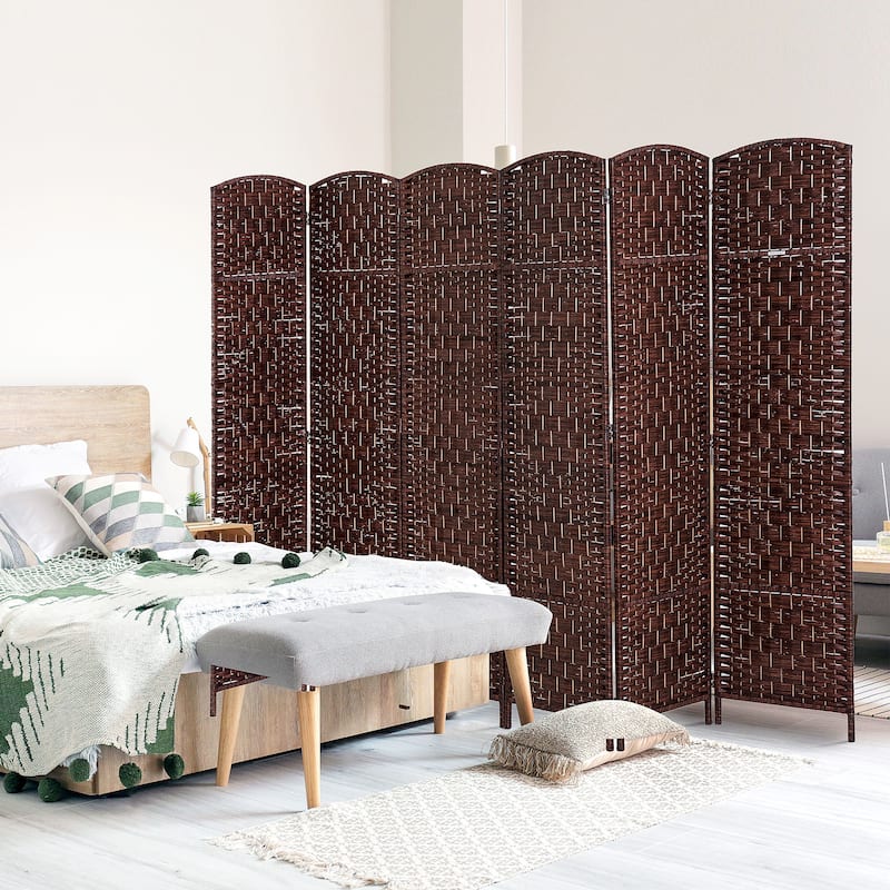 HomCom 6' Tall Wicker Weave Six Panel Room Divider Privacy Screen - Chestnut Brown - Brown