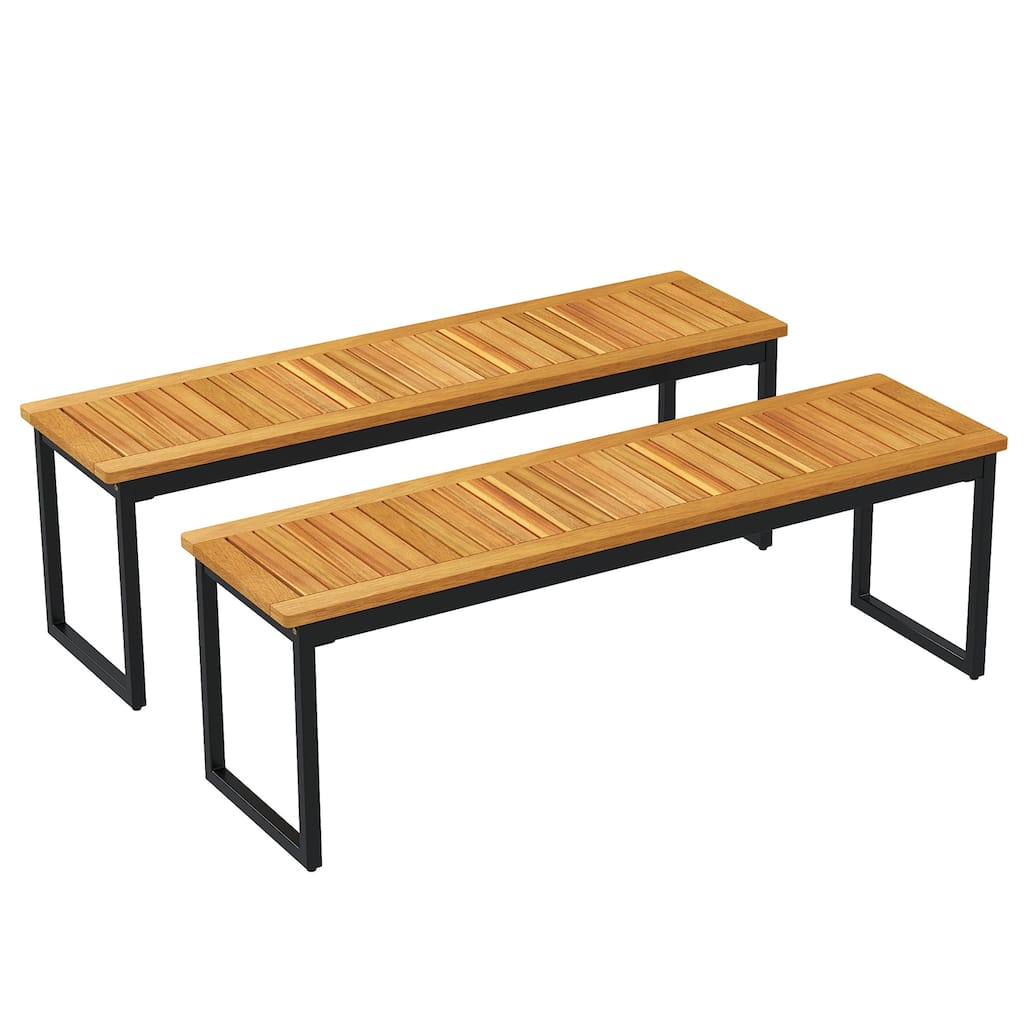 Gymax 2PCS 51'' Wooden Outdoor Bench Patio Dining Bench w/Acacia Wood