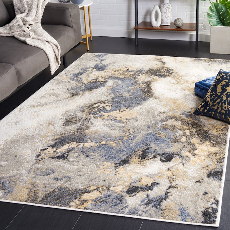 SAFAVIEH Pyramid Essyllt Contemporary Rug - 4'5" x 6'5" - Grey/Navy Gold