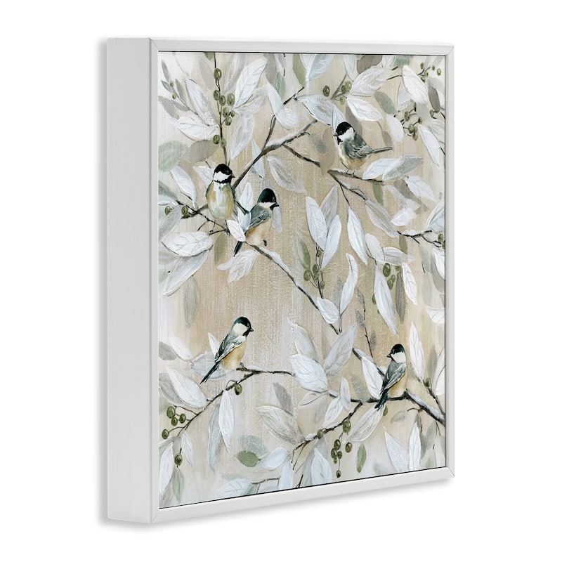 Stupell Chickadee Birds on Tree Branches Soft Berry Fruits Framed Wall Art