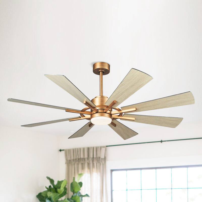 60" Antique Brass Farmhouse Windmill Ceiling Fan with Light and Remote