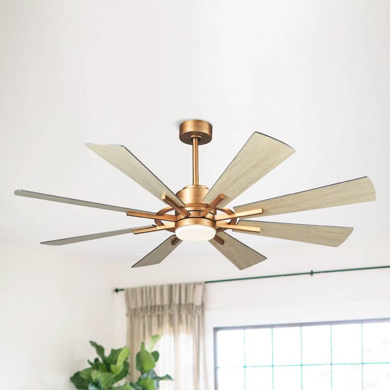 Parrot Uncle 60" Farmhouse Integrated LED Windmill Ceiling Fan with Light and Remote - Antique Brass