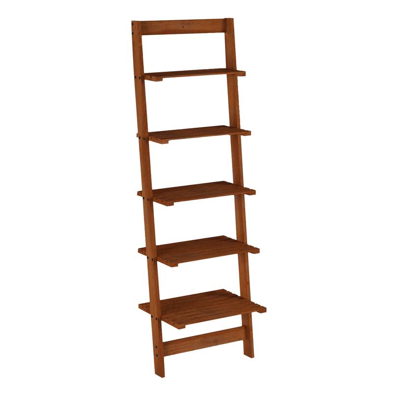 Lavish Home 5-Tier Wood Ladder Bookshelf, Cherry