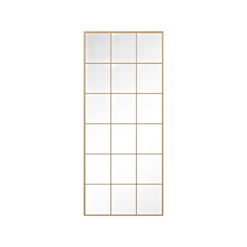 HomeRoots 69" Gold Iron Window Pane Geometric Framed Full Length Hanging Mirror - 30.00 in. x 69.00 in. x 1.05 in.