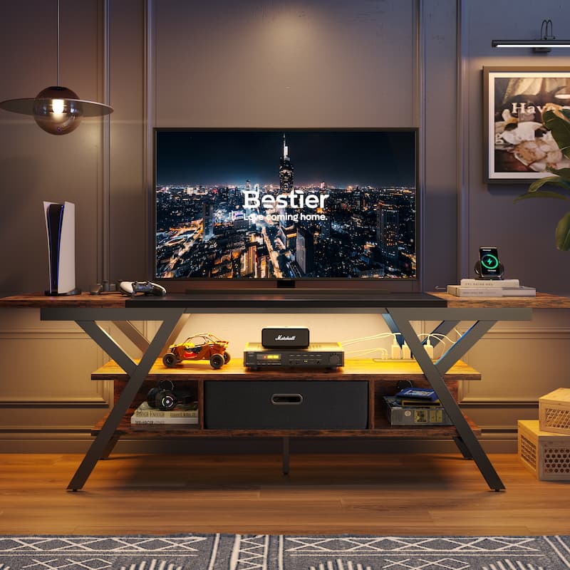 70 inch TV Stand for TVs up to 75" with LED & Outlet,Large Media Console