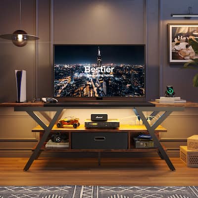 70 inch TV Stand for TVs up to 75" with LED & Outlet,Large Media Console