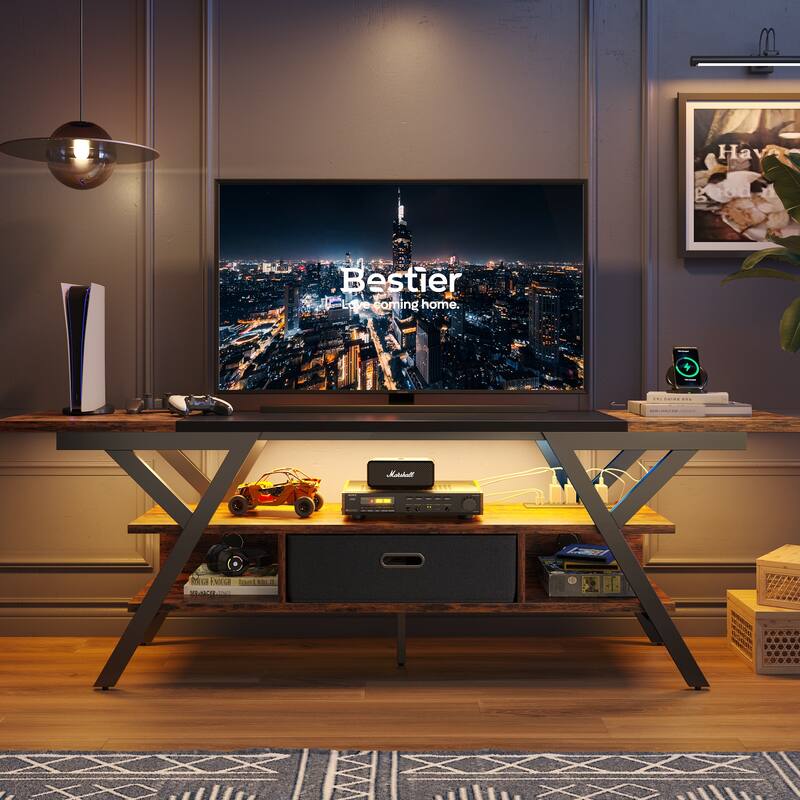 70 inch TV Stand for TVs up to 75" with LED & Outlet,Large Media Console