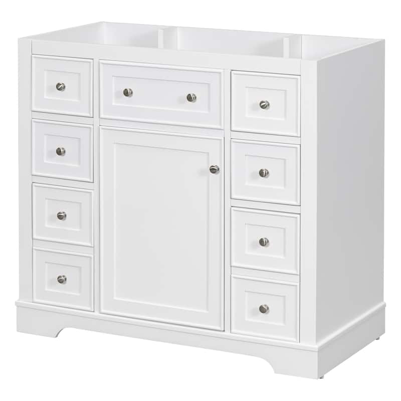 (Base Only) 36" Bathroom Vanity without Sink, 1 Cabinet and 6 Drawers