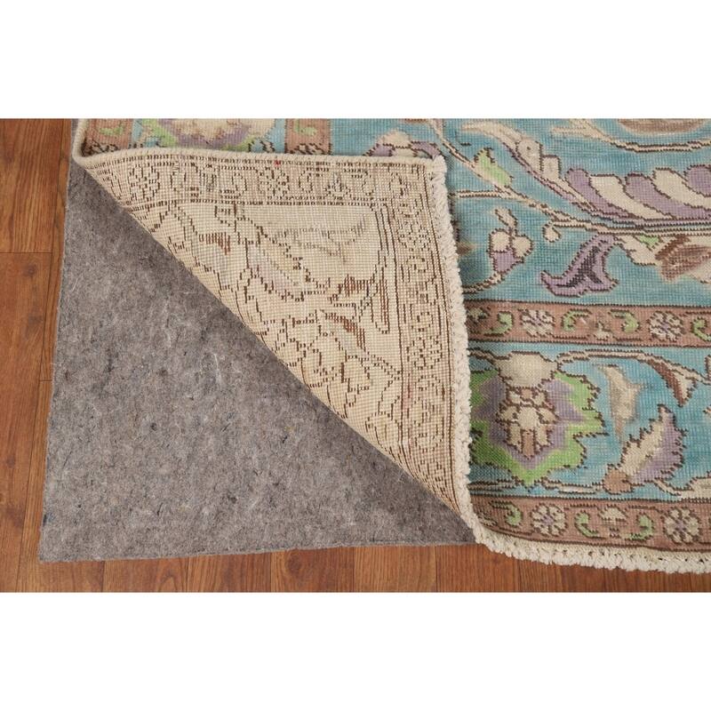 All-Over Blue Floral Tabriz Persian Area Rug Hand-Knotted Wool Carpet - 6'9"x 9'8"