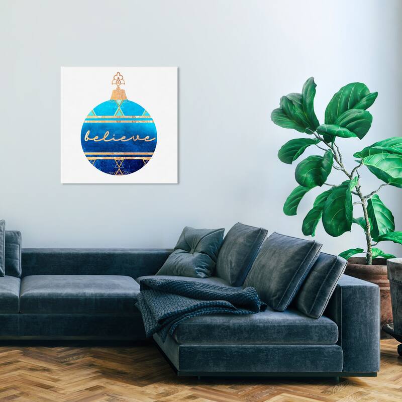 Wynwood Studio Prints Holiday and Seasonal Sapphire Geo Ornament Blue and Turquoise Modern & Contemporary Wall Art Canvas Print - 30 x 30