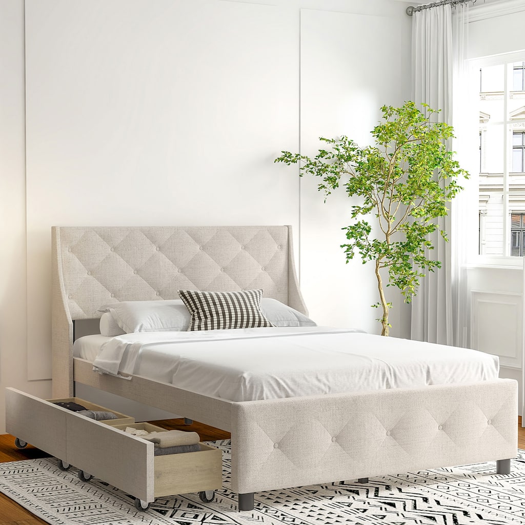 LED Queen Size Bed Frame with Storage Headboard, Metal Platform with Noise-Free Design, No Box Spring Required