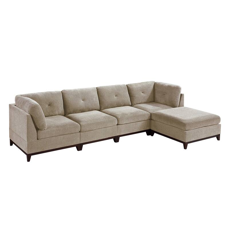 5 Piece Chenille Fabric Modular Sectional Sofa