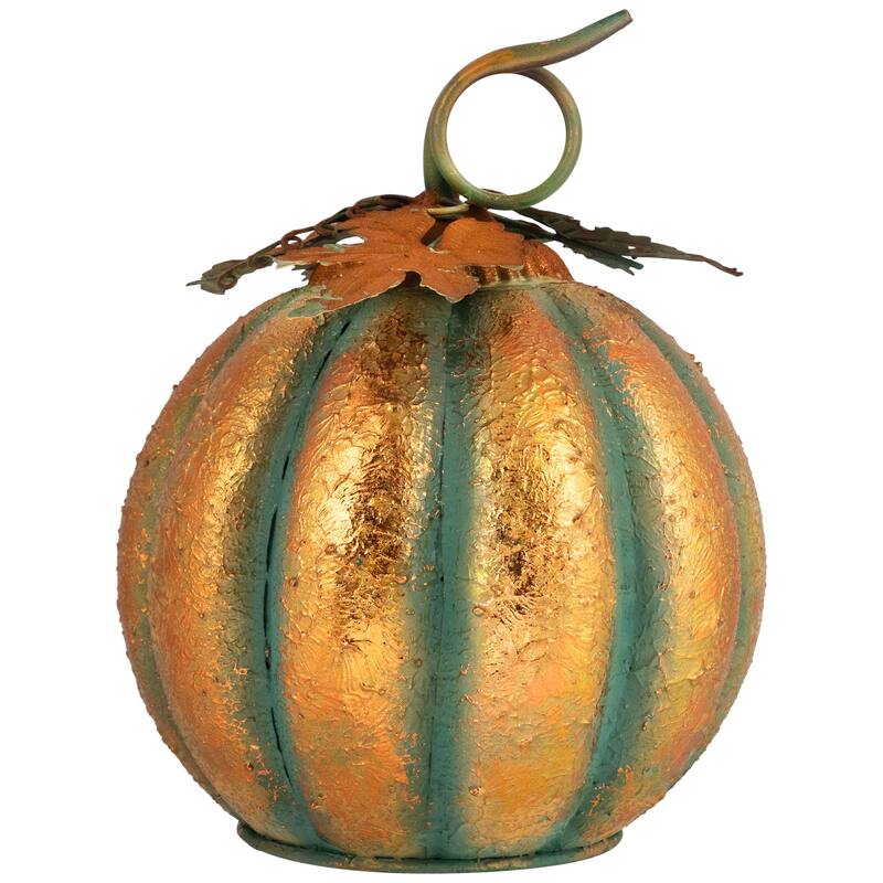 Fall Harvest Faux Copper Patina Metal Pumpkin Decoration - 13" - Bronze