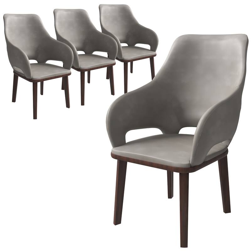 LeisureMod Set of 4 Vivara Leather Dining Chair with Padded Seat - Modern Arm Chair for Home Office Bar & Kitchen - Grey