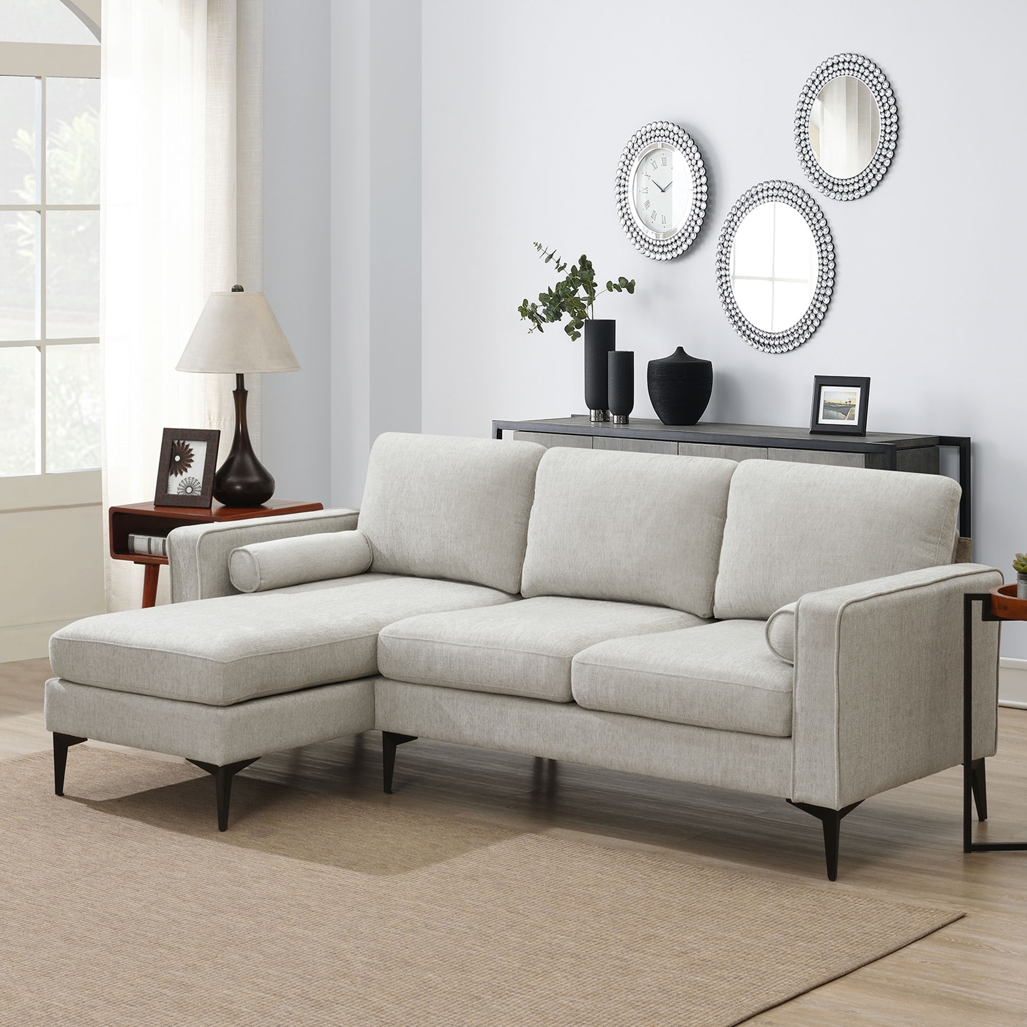 Chenille Sectional Sofa with Reversible Chaise L Shaped Couch for