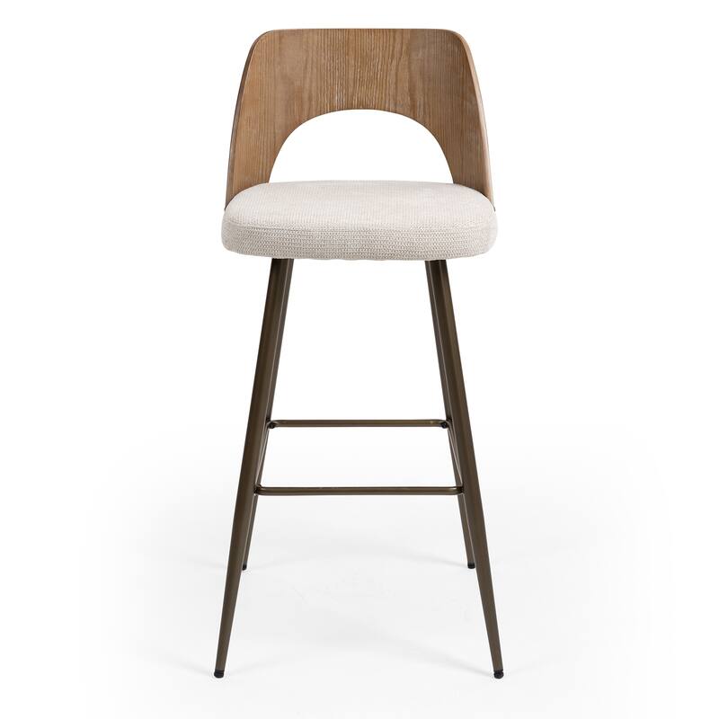 Set of 2 Bethan Beige Boucle Fabric Bar Stool with Wood Back