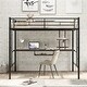 preview thumbnail 12 of 10, Full Loft Bed with Desk and Shelves, Space-Saving Metal Bed Frame with Guard Rails and Double Ladder, Black