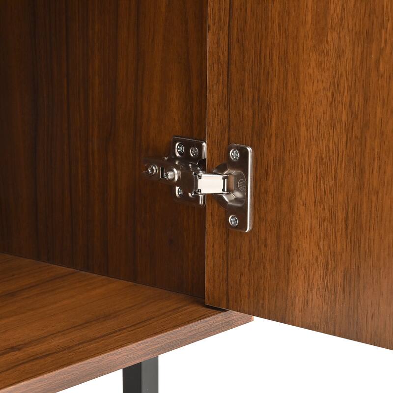 Sideboard with 4 Wave Relief Doors, Multifunctional Solid Wood Storage Cabinet, Accent Cabinet with Shelf & Iron Legs