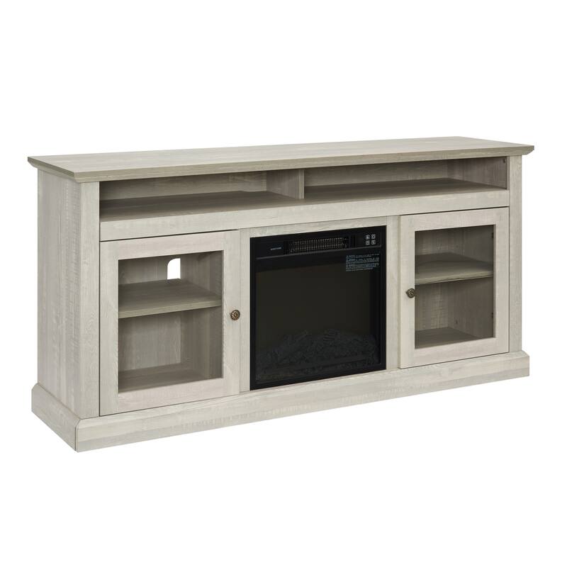 Contemporary TV Media Stand Modern Entertainment Console with 18" Fireplace Insert for TV Up to 65", Storage Space.
